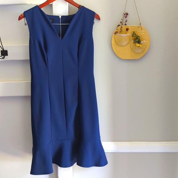 AB Studio Fit & Flare Navy Blue Below the Knee Dress 4 Sleeveless - Picture 2 of 6